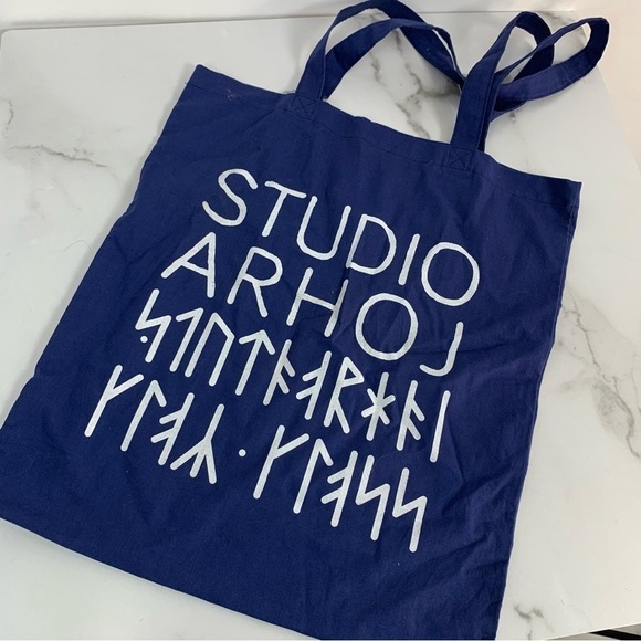 Brand new STUDIO ARHOJ Pottery Blue Navy Cotton Shopping Reusable Bag Tote - Picture 1 of 2